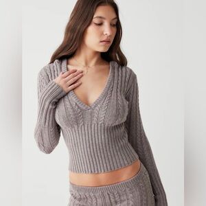Frankies Bikinis Evermore Cable Knit Long Sleeve Sweater